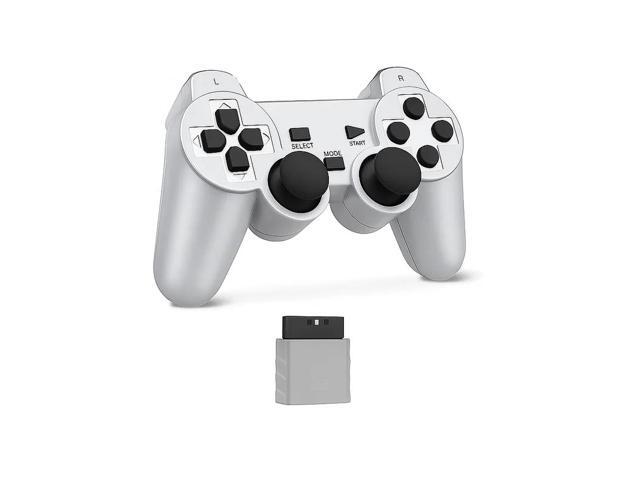 RetroFam 2 Pack Wireless Controller compatible with Playstation 2 PS2 Game Console, Black and Silver