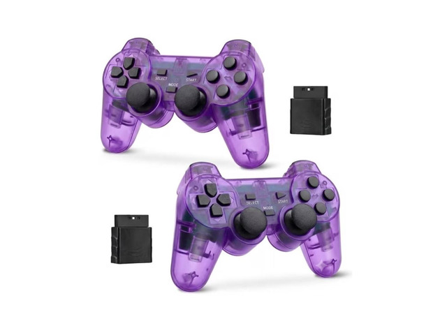RetroFam 2-Pack PS2 Controller Wireless for Playstation 2 Game Console - Transpa