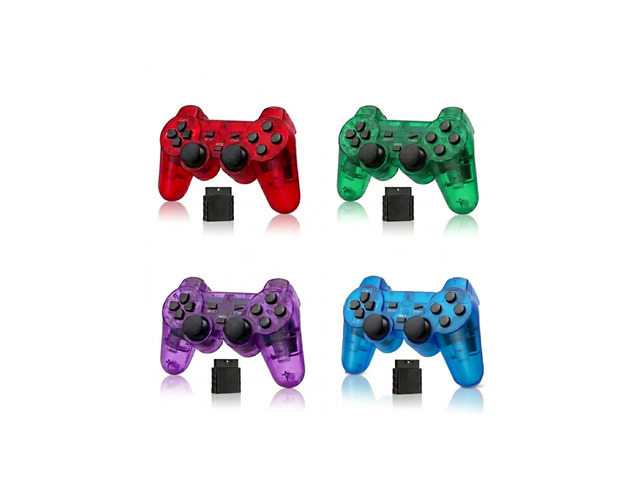 RetroFam 4 Pack PS2 Controller Wireless for Playstation 2 Game Console, Transpar