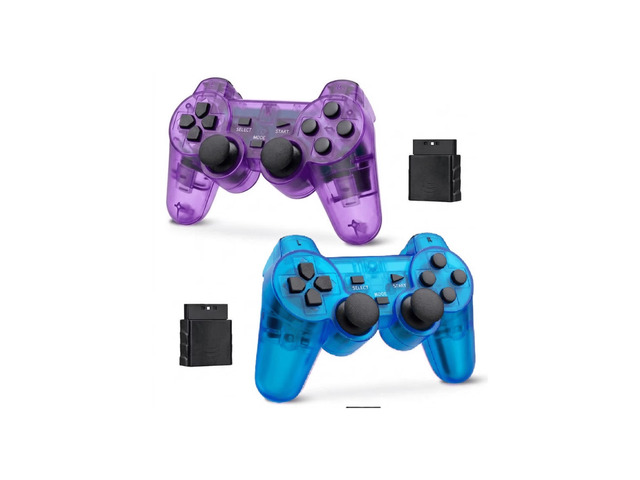 RetroFam 2Pack PS2 Controller Wireless for Playstation 2 Game Console, Transpare