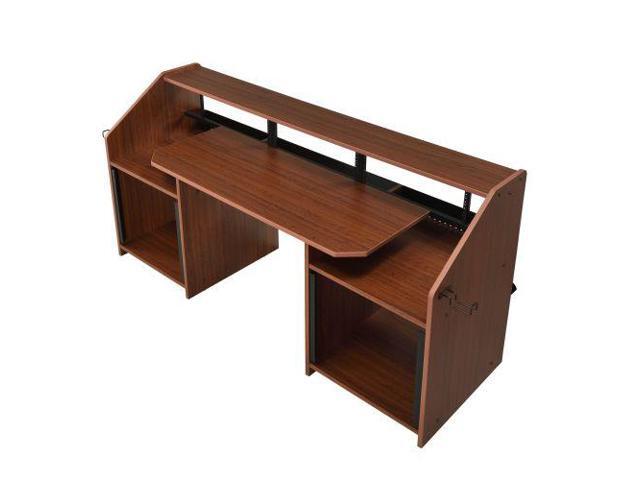 taoruifang Cherry Music Desk with Earphone Rack Rectangular Computer Desk Freestanding Keyboard Tray with Shelves music desk Wood+Metal