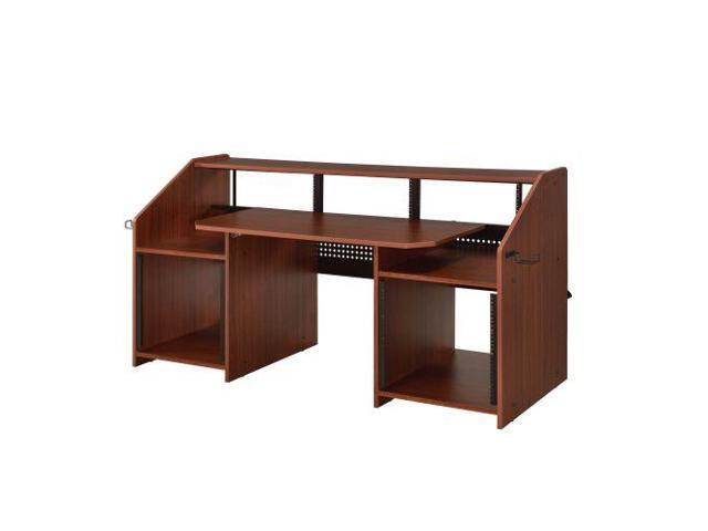 taoruifang Cherry Music Desk with Earphone Rack Rectangular Computer Desk Freestanding Keyboard Tray with Shelves music desk Wood+Metal