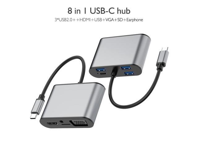 basix TW8R 8 in 1 USB-C / Type-C to 3 USB 3.0 + USB-C / Type-C + HDMI + VGA Interfaces HUB Adapter with Micro SD Card Slot & 3.5mm AUX