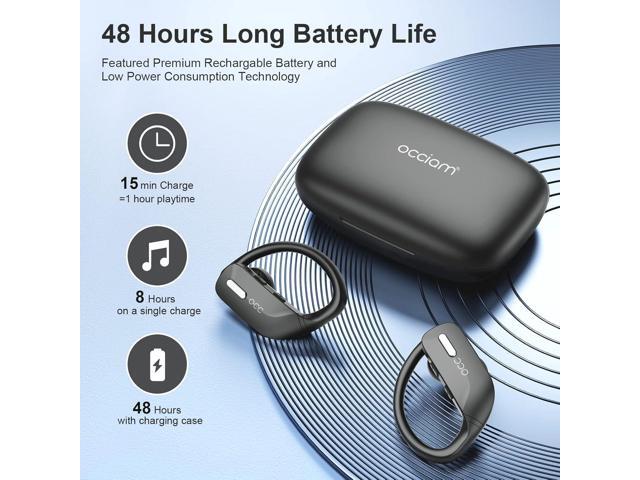 occiam Wireless Earbuds Bluetooth Headphones 48H Play Back Earphones in Ear Waterproof with Microphone LED Display for Sports Running Workout Black