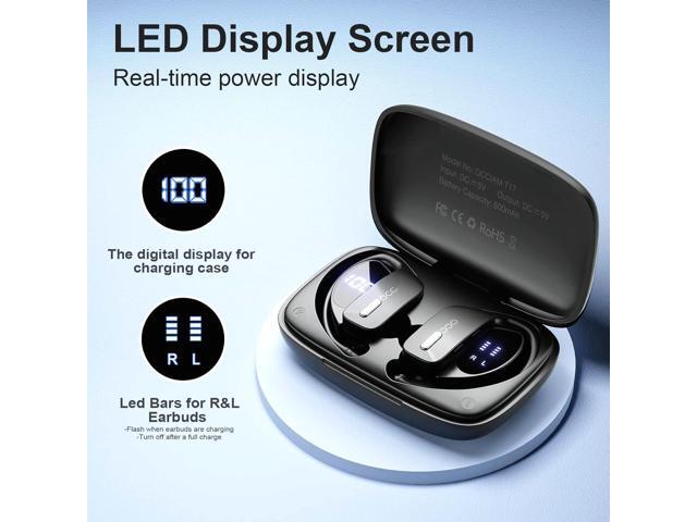 occiam Wireless Earbuds Bluetooth Headphones 48H Play Back Earphones in Ear Waterproof with Microphone LED Display for Sports Running Workout Black