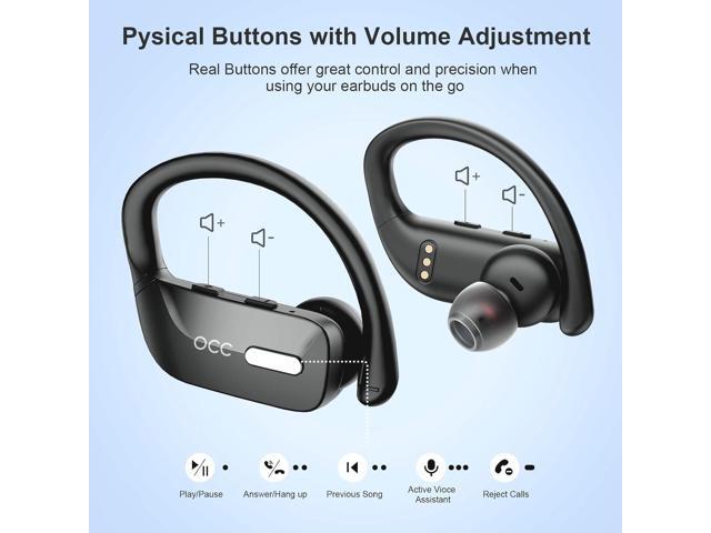 occiam Wireless Earbuds Bluetooth Headphones 48H Play Back Earphones in Ear Waterproof with Microphone LED Display for Sports Running Workout Black