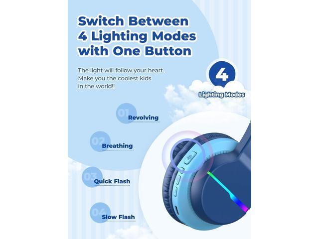 iClever BTH12 Kids Bluetooth Headphones,Colorful LED Lights Wireless Kids Headphones,74/85/94dB Volume Limited,85H Playtime,Bluetooth 5.2,Over Ear...