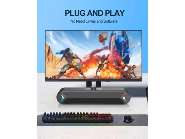 Computer Speakers,Wired USB-Powered Sound-bar with 10W Stereo Sound for PC Desktop,Plug -n-Play (A39PRO /Black)