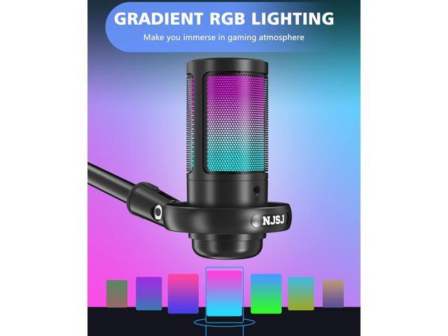 USB Microphone for PC, Gaming Mic for PS4/ PS5/ Mac/Phone,Condenser Microphone with Touch Mute, RGB Lighting,Gain knob & Monitoring Jack for...