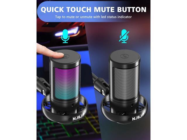 USB Microphone for PC, Gaming Mic for PS4/ PS5/ Mac/Phone,Condenser Microphone with Touch Mute, RGB Lighting,Gain knob & Monitoring Jack for...