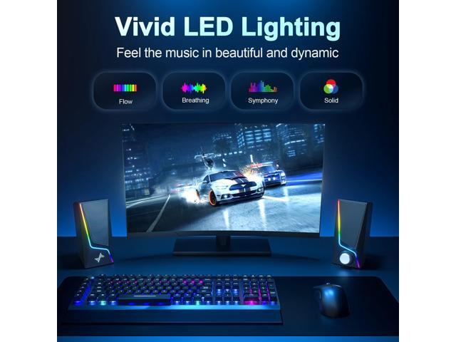 Nylavee Computer Speakers, PC Speakers with 6 Lighting Modes, USB Powered Computer Speakers for Desktop PC with 2 Bass-Boost Ports, 2 Speaker...