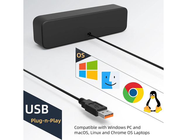 [Upgraded] USB Computer /Laptop Speaker with Stereo Sound & Enhanced Bass, Portable Mini Sound Bar for Windows PCs, Desktop Computer and Laptops