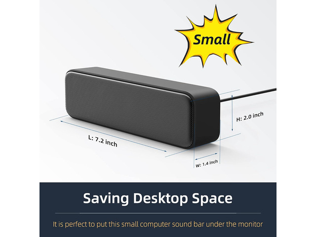 [Upgraded] USB Computer /Laptop Speaker with Stereo Sound & Enhanced Bass, Portable Mini Sound Bar for Windows PCs, Desktop Computer and Laptops