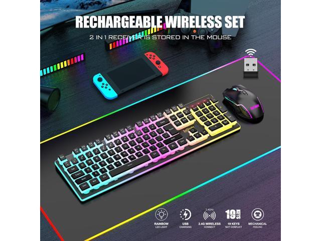 RedThunder K10 Wireless Gaming Keyboard and Mouse Combo, LED Backlit Rechargeable 3800mAh Battery, Mechanical Feel Anti-ghosting Keyboard with...