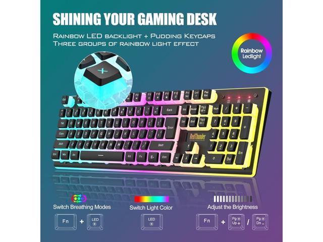 RedThunder K10 Wireless Gaming Keyboard and Mouse Combo, LED Backlit Rechargeable 3800mAh Battery, Mechanical Feel Anti-ghosting Keyboard with...