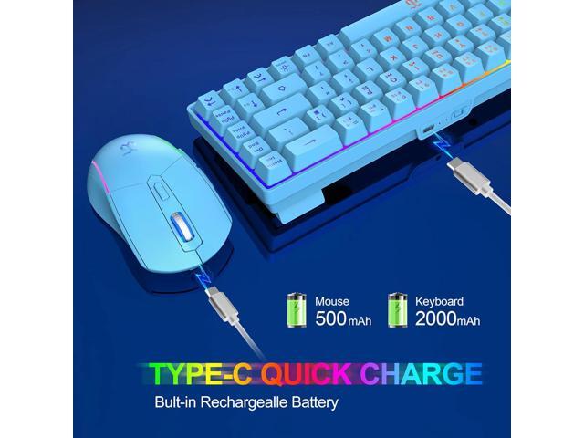 Snpurdiri 60% Wireless Gaming Keyboard and Mouse Combo,LED Backlit Rechargeable 2000mAh Battery,Small Membrane But Mechanical Feel Keyboard +...