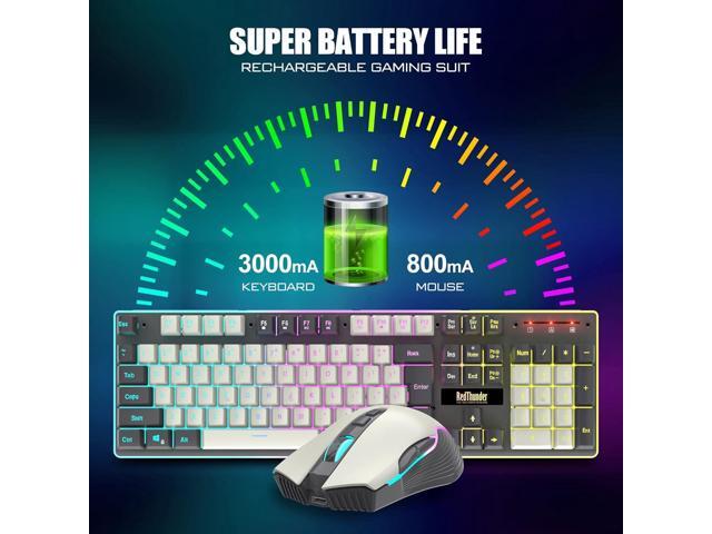 RedThunder K10 Wireless Gaming Keyboard and Mouse Combo, LED Backlit Rechargeable 3800mAh Battery, Mechanical Feel Anti-ghosting Keyboard + 7D...