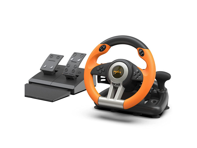 PXN PC Racing Wheel, V3II 180 Degree Universal USB Car Sim Game Steering Wheel with Pedals for PS3, PS4, Xbox One, Xbox Series X/S, Switch (Orange)