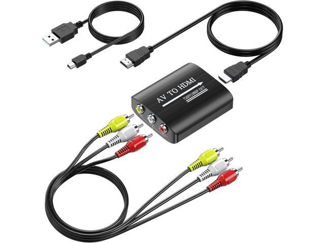 GINGIN RCA to HDMI Converter, AV to HDMI Converter for TV/PC/N64/Wii/PS1/PS2/PS3/STB/Xbox/VHS/VCR/Blue-Ray DVD Players, with 3.3ft RCA and HDMI Cables