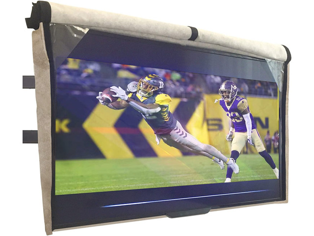Outdoor TV Cover 70-75 inch - WITH FRONT FLAP - Weatherproof, Waterproof protection, Soft Interior, With Bottom cover - Beige