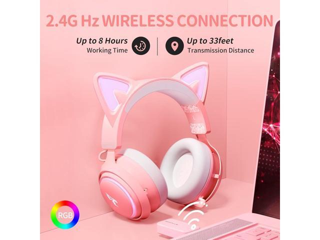 SOMIC GS510 Cat Ear Headset Wireless Gaming Headset for PS5/ PS4/ PC, Pink Headset 2.4G with Retractable Mic, 7.1 Stereo Sound, 8Hrs Playtime, RGB...