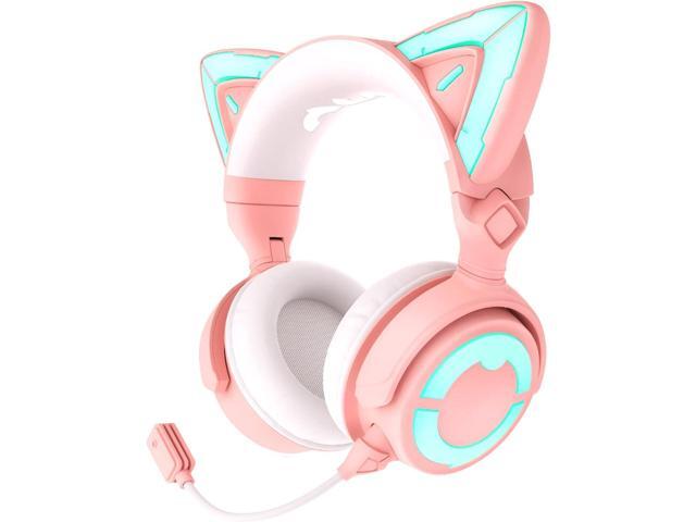 YOWU RGB Cat Ear Headphone 4, Upgraded Wireless & Wired Gaming Headset with Attachable HD Microphone -Active Noise Reduction, Dual-Channel Stereo &...