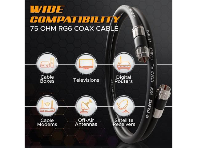 G-PLUG 30FT RG6 Coaxial Cable Connectors Set High-Speed Internet, Broadband and Digital TV Aerial, Satellite Cable Extension Weather-Sealed...