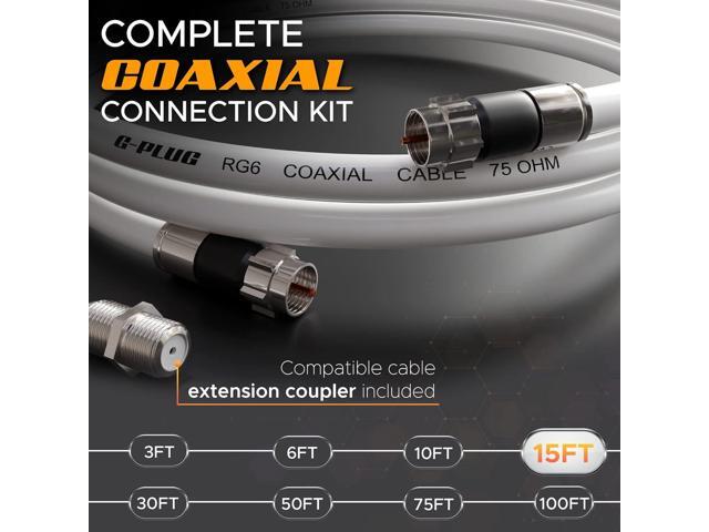 G-PLUG 15FT RG6 Coaxial Cable Connectors Set High-Speed Internet, Broadband and Digital TV Aerial, Satellite Cable Extension Weather-Sealed...