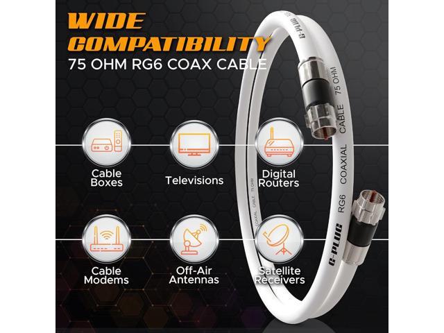 G-PLUG 15FT RG6 Coaxial Cable Connectors Set High-Speed Internet, Broadband and Digital TV Aerial, Satellite Cable Extension Weather-Sealed...