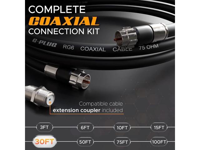 G-PLUG 30FT RG6 Coaxial Cable Connectors Set High-Speed Internet, Broadband and Digital TV Aerial, Satellite Cable Extension Weather-Sealed...