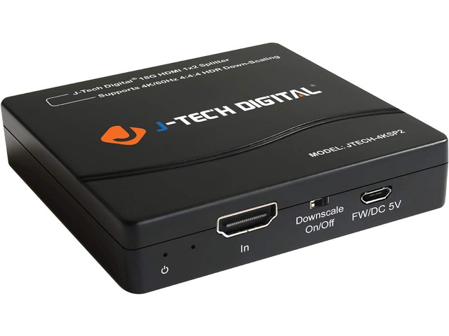 HDMI Splitter 1 in 2 Out 4K 60Hz Multi-Resolution Output (MRO) by J-Tech Digital HDMI 2.0 Splitter Supports Downscale HDR HDR10 / Dolby Vision...
