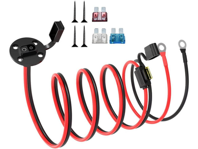 ELFCULB SAE Power Socket Sidewall Port to O Ring 12AWG 5FT for RVs SAE sidewall port to ring cable with tinned copper wire and four fuses for RV...