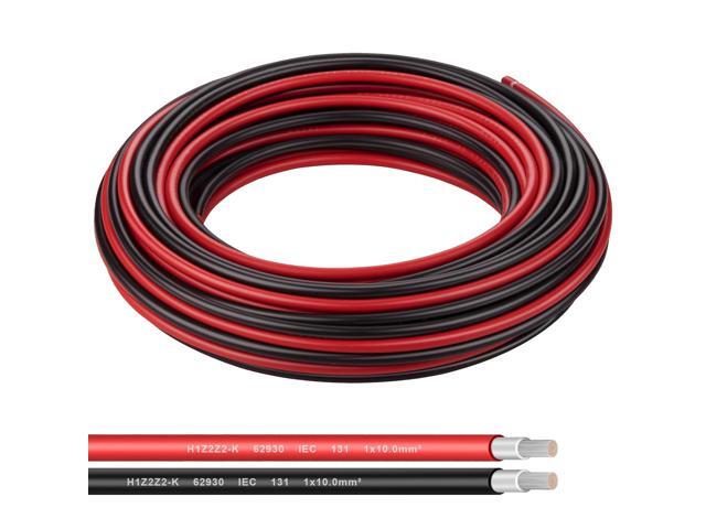 8AWG (10mm²) Tinned Copper PV Extension Cable - Solar Panel Connection Wire for Outdoor RV Marine Automotive Boat (30FT Black + Red Pair)