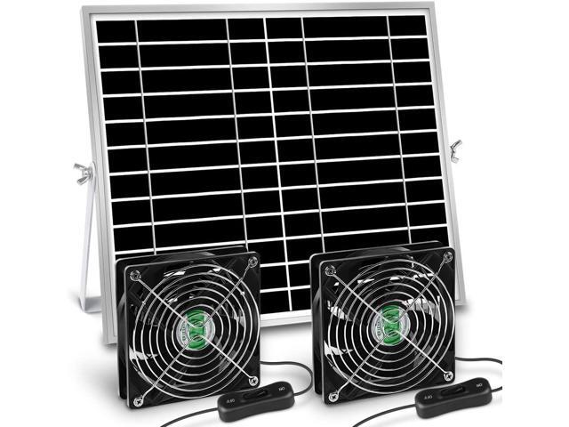 Solar Powered Fan, Solar Fan for Shed, Chicken Coop, Greenhouse, Outside with Two IPX7 Waterproof 5In Fans 13Ft On/Off Switch Cable Exhaust Intake.