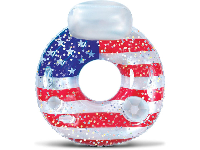 POZA Inflatable USA Pool Float - Luxurious Fun Lounger Filled with Sparkle Silver Stars Confetti, Cool USA Flag Design Water Swimming Pool Floaties...