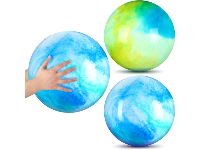 Deekin 2 Pcs 15 Inch Marbleized Bouncy Balls Large Inflatable Rubber Sensory Ball for Playground Outdoor (Blue and Green)