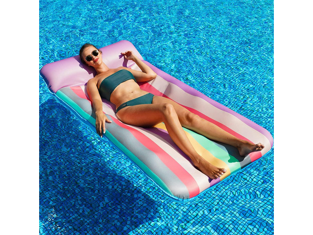 PARENTSWELL Oversized Float 72' x 38', X-Large Fabric-Covered Lounge Chair with Headrest, Inflatable Pool Lounger, Floaties, Party Decorations for...