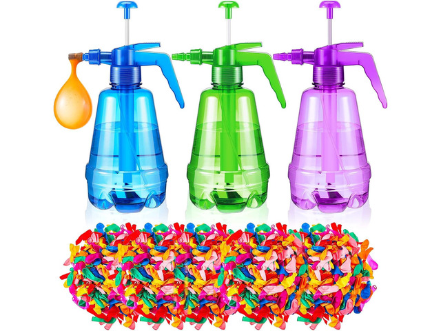 Junkin 3 Pcs Water Balloon Pump with 1000 Balloons, Balloon Filler 3 in 1 Air and Inflator Portable Filling Pumping Station for Summer Themed...