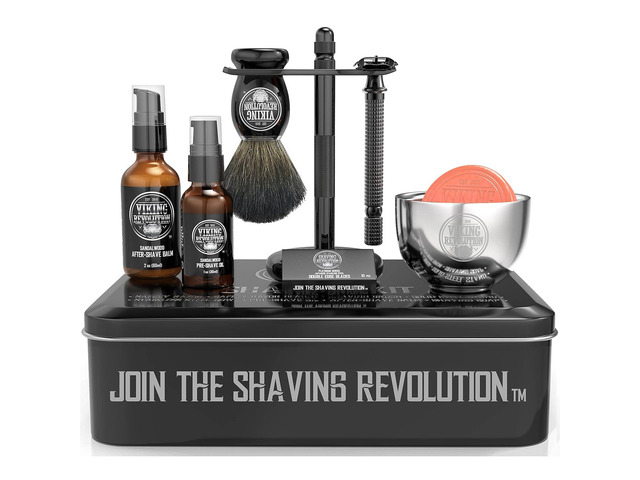 Viking Revolution Luxury Safety Razor Shaving Kit - Includes Double Edge Safety Razor, Stand, Bowl, After-Shave Balm, Pre-Shave Oil, Badger Brush -...