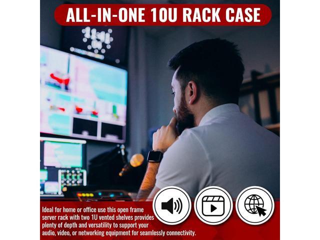 Open Frame 10U Rack for Networking, Servers, Audio, and Video Equipment, Heavy Duty 1U Vented Shelves, Wall Mounted Hardware or Floor Standing Support
