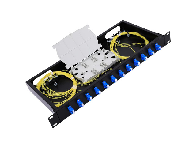 12 Duplex 24 Port LC-OS1 Rack Mount Enclosure Box + Splice Trays Fiber Cables Spool SingleMode LC-UPC Kit (Include 1M 24Strand Pigtail+24 Core LGX...