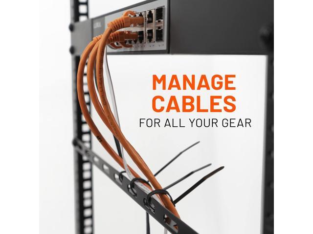 ECHOGEAR Rack Cable Management Tie Bar Kit - Includes 4X 1U Tie Bars, 24 Zip Ties, 8 Cage Nuts, & 8 Screws - Works with 19' Open Frame Racks &...