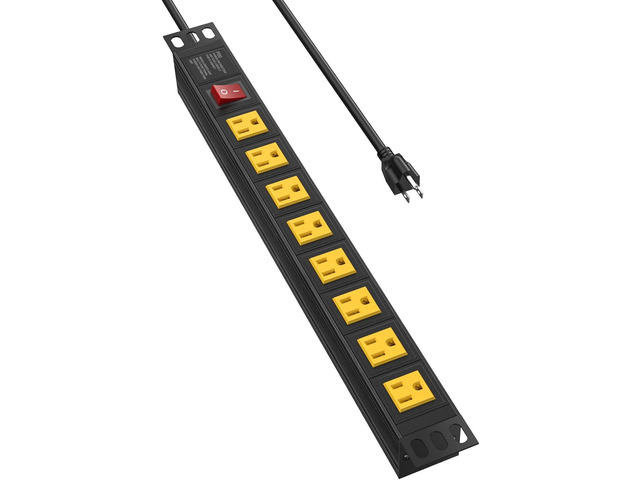 8 Outlet Metal Power Strip, Wide Spaced Power Strip Surge Protector, 1U Rack Mount Power Strip for Network Server Racks, 6FT Extension Cord, ETL...