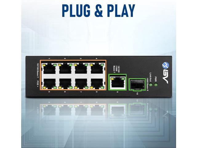 BV-Tech 8 Port PoE Switch with 1 Gigabit Uplink and Industrial DIN Rail - Power Over Ethernet Network Switch for IP Cameras, VoIP Phones, Wireless...