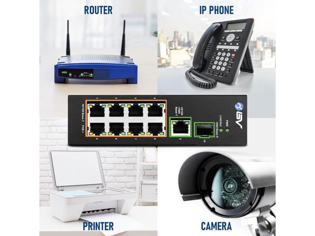 BV-Tech 8 Port PoE Switch with 1 Gigabit Uplink and Industrial DIN Rail - Power Over Ethernet Network Switch for IP Cameras, VoIP Phones, Wireless...