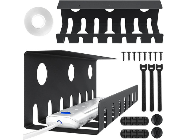 2 Pack Under Desk Cable Management Tray, Metal Cable Tray Basket for Wire Management, No Drill/Drill PC Cord Organizer for Home Office Computer...