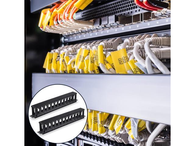 4 Packs 1U Rack Cable Management Sleeves Horizontal 12 Slot Cable Management Clips Cable Rack with Panel Cover 19 Inch for Wall Shelf Mount...