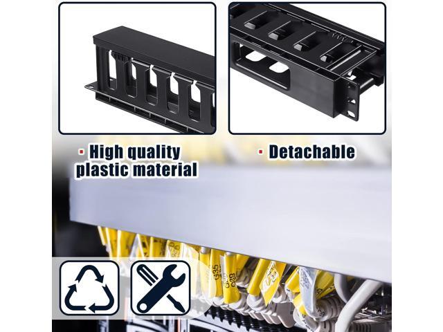 4 Packs 1U Rack Cable Management Sleeves Horizontal 12 Slot Cable Management Clips Cable Rack with Panel Cover 19 Inch for Wall Shelf Mount...