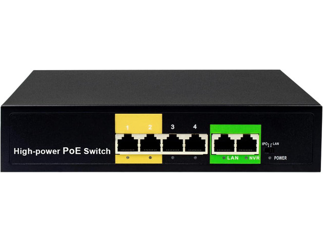 65W High Power 4 Port PoE Switch10/100Mbps (4 Output POE Ports + 2 Uplink Ports), Support IEEE802.3af/atDesktop Fanless Design/Sturdy Metal...