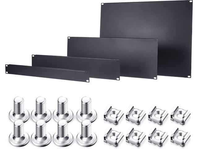 4 Pieces 1U, 2U, 4U, 8U Blank Panel Kit Metal Rack Mount Filler Panel Spacer 19 Inch for Enclosure Server Rack Cabinet, Black